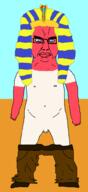 angry blue_eyes closed_mouth clothes egypt glasses hair hat naked penis pharaoh small_penis soyjak subvariant:chudjak_front subvariant:obsessedchud sunburn variant:chudjak white_skin yellow_hair // 908x1978 // 144.1KB