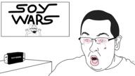 2soyjaks acne arm bloodshot_eyes crying excited glasses hair hand hands_up lips nintendo nintendo_switch open_mouth reaction soy soyjak star_wars stubble text variant:eric_butts variant:excited_soyjak video_game // 1920x1082 // 259.5KB
