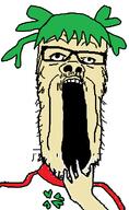 4chan anime arm clothes glasses green_hair hair hand open_mouth soyjak stretched_mouth stubble variant:a24_slowburn_soyjak white_skin yotsoyba // 456x740 // 55.1KB