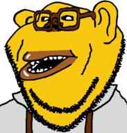 amerimutt arthur cartoon clothes dog ear glasses janny mr_morris mutt open_mouth soyjak stubble subvariant:impish_amerimutt suspenders variant:impish_soyak_ears yellow yellow_skin // 598x628 // 28.4KB