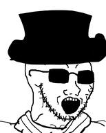 clothes glasses hat open_mouth soyjak stubble sunglasses top_hat variant:soyak // 806x1004 // 40.3KB