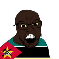 black_skin clothes country flag glasses mozambique open_mouth small_eyes soyjak stubble variant:feraljak // 1500x1500 // 51.9KB