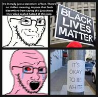 black_lives_matter bloodshot_eyes blur closed_mouth crying glasses its_okay_to_be_white open_mouth pink_skin shaking smile smug soyjak stubble subvariant:soyak_(smug) text variant:soyak // 460x455 // 41.5KB