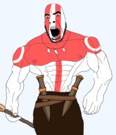 belt brown_eyes buff holding_object holding_spear indo_european knife necklace nipple open_mouth soyjak spear transparent_background variant:cobson warrior yamnaya // 859x1000 // 208.7KB