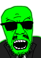 angry clothes eyebrows glasses glowing green_skin moustache nose open_mouth soyjak stubble suit sunglasses teeth variant:soydult // 343x486 // 39.4KB