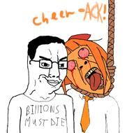 ack anti_ongezellig bloodshot_eyes bow crying glasses hair mymy_(ongezellig) noose ongezellig orange_skin smirk text variant:bernd variant:chudjak // 2048x2028 // 1004.5KB