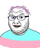 amkeup glasses hair purple_hair smile soyjak stubble tranny variant:logjak // 559x675 // 157.8KB