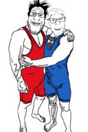 2soyjaks arm blue_clothes bulge chest_hair full_body glasses hair hand happy hugging jacksepticeye leg markiplier muscles muscular_male red_clothes stubble teeth template variant:feraljak variant:markiplier_soyjak vein white_background youtuber // 667x1000 // 36.4KB