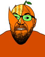biting_lip bloodshot_eyes cross_eyed froot froot_(user) glasses gore green_glasses orange orange_skin peeled soyjak stem stubble variant:cirrus // 800x1024 // 24.2KB