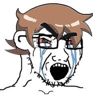 bloodshot_eyes brown_hair crying ear glasses hair open_mouth scott_pilgrim soyjak stubble thick_eyebrows variant:soyak video_game // 574x586 // 282.7KB