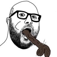 bbc beard blowjob glasses negro nsfw open_mouth penis soyjak variant:hot_sauce // 1439x1423 // 806.4KB