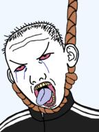 angry bloodshot_eyes clothes crying ear hair hanging open_mouth rope soyjak suicide variant:carterjak variant:kuzjak // 810x1080 // 289.7KB