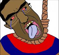 5_o_clock_shadow big_nose brown_skin chudclit cross_eyed flag:armenia front golden_tooth hanging mustache rope subvariant:chudjak_front unibrow variant:chudjak yellow_teeth // 667x623 // 205.6KB