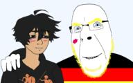 aryan blue_eyes blush flag flag:germany friendship hand kiss mediterrenean no_more_brother_wars twinkjak variant:cobson wojak yellow_hair yellow_stubble // 1724x1076 // 459.2KB