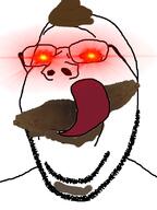 coprophagia glasses glowing glowing_eyes licking_lips poop smile soyjak stubble subvariant:wholesome_soyjak tongue variant:gapejak // 600x799 // 227.6KB