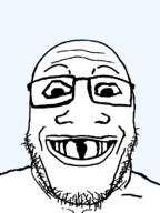 deformed distorted glasses open_mouth series:kidjaks soyjak stubble subvariant:grinlook_poggers transparent_background variant:markiplier_soyjak // 600x800 // 35.8KB