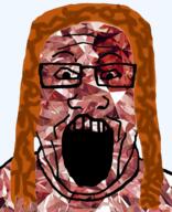 clothes gem gem_skin glasses long_hair open_mouth red_hair soyjak subvariant:hippiejak tshirt variant:markiplier_soyjak // 1016x1251 // 1.2MB