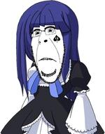 anime bbc bernkastel biting_lip blue_hair clothes dress face_tattoo glasses hair lace long_hair purple_hair queen_of_spades spade spadeson stubble subvariant:hornyson tattoo umineko variant:cobson video_game white_background white_skin // 343x440 // 115.8KB