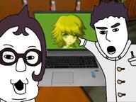 2soyjaks :3 anime computer danganronpa:_trigger_happy_havoc danganronpa_(series) fat fujisaki_chihiro glasses ishimaru_kiyotaka laptop room school_uniform variant:two_pointing_soyjaks video_game yamada_hifumi // 3264x2455 // 1.2MB