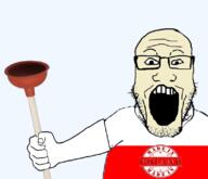 arm flag flag:poland glasses hand holding_object holding_plunger open_mouth plunger poland soyjak stubble variant:markiplier_soyjak white_skin // 796x685 // 162.5KB
