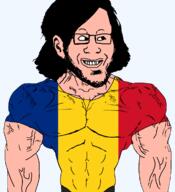artist artist:salsamaster buff flag flag:romania long_hair romania romanian_schizo smile teeth variant:markiplier_soyjak // 1094x1198 // 173.3KB