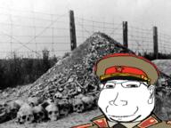 cap clothes collar_tabs communism ear epaulettes eyelids glasses hammer_and_sickle hat irl_background military military_uniform necktie skull small_eyes smile soviet_army_uniform soviet_union soyjak star stubble subvariant:massjak subvariant:wholesome_soyjak uniform variant:gapejak // 1200x900 // 765.0KB