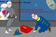 blood closed_eyes closed_mouth clothes dialogue hat mask planet space space_station_13 ss13 troon variant:bernd variant:feraljak variant:its_out_get_in_here variant:soyak window // 5929x3889 // 2.7MB