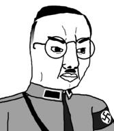 angry black_and_white closed_mouth clothes glasses hair heinrich_himmler mustache nazism soyjak swastika thick_eyebrows variant:chudjak // 870x1000 // 28.4KB