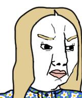 clothes eyelashes female soyjak subvariant:female_chudjak subvariant:trad_wife variant:chudjak yellow_hair // 168x200 // 28.5KB