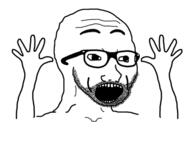 animated arm excited glasses hand hands_up open_mouth shaking soyjak stubble variant:excited_soyjak // 452x371 // 55.2KB