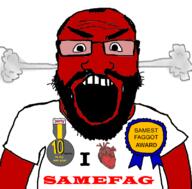 angry arm award badge balding beard clothes fume glasses i_love mustache open_mouth red_skin samefag subvariant:science_lover text variant:markiplier_soyjak // 800x789 // 179.9KB