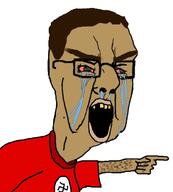 beige_skin big_nose browridge caucasus chechen crying flag:nazi_germany glasses golden_tooth hairy hooked_nose nazism pointing sandnigger unibrow variant:chudjak yellow_teeth // 621x690 // 146.0KB