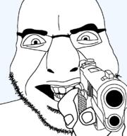 aiming_at_viewer alternate firearm glasses gun holding_gun holding_object holding_pistol looking_at_you monochrome pistol soyjak stubble transparent_background variant:cobson // 750x800 // 31.2KB