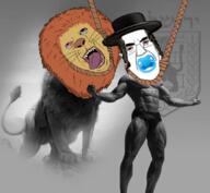 2soyjaks animal bloodshot_eyes clothes crying ear full_body gigachad glasses hanging hat judaism lion open_mouth pacifier rope soyjak star_of_david suicide tongue variant:bernd variant:chudjak // 680x628 // 322.8KB