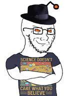 antenna arm atheism bald closed_mouth clothes crossed_arms fedora glasses hat orange_eyes reddit redditard science smile smug soyjak stubble subvariant:soyak_(smug) text tshirt variant:soyak white_background // 564x740 // 155.5KB