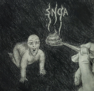 bug fly full_body glasses hand holding_object open_mouth pencil_drawing snac soyjak spoon stubble text variant:unknown // 1032x999 // 2.4MB