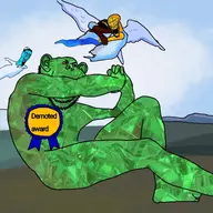 Jones_(namefag) angel asstrophy_(namefag) award bloodshot_eyes classical_art_parody clothes cyan_skin emerald_(namefag) gill_koyim_(namefag) hat judaism kippah laughing meta:namefags meta:tagme nigger shitskin stubble variant:chudjak variant:impish_soyak_ears variant:soyak variant:unknown wing // 768x768 // 337.4KB