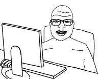chair computer glasses hand keyboard looking_at_you open_mouth soyjak stubble variant:unknown // 452x363 // 42.1KB