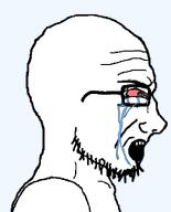 bloodshot_eyes crying glasses looking_to_the_right open_mouth side_profile soyjak stubble tear template transparent_background variant:soyak // 644x800 // 14.2KB