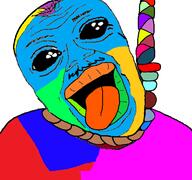 ack colorful deformed hanging lips mustache oh_my_god_she_is_so_attractive open_mouth rope soyjak subvariant:jerome suicide tongue variant:alicia variant:its_out_get_in_here // 768x719 // 132.3KB