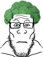 blue_eyes broccoli buff closed_mouth food glasses neutral soyjak stubble subvariant:neutralplier variant:markiplier_soyjak vegetable // 600x800 // 231.6KB