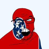 angry flag flag:tennessee glasses hair looking_at_you mustache open_mouth soyjak star_(symbol) state stubble teeth tennessee transparent_background united_states variant:feraljak // 1500x1500 // 194.2KB
