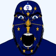 angry beard blue_eyes facial_mark flag flag:Indiana flag:israel forehead_mark glasses hair indiana israel looking_at_you open_mouth queen_of_spades soyjak spade star_(symbol) star_of_david state stubble subvariant:cobson_front2 subvariant:spadeson template text thick_eyebrows torch united_states variant:cobson // 800x800 // 83.4KB
