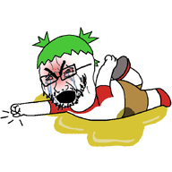 4chan angry animated anime bloodshot_eyes clothes crying fist full_body glasses green_hair hair open_mouth piss soyjak stubble tantrum urine variant:soyak yotsoyba // 700x700 // 124.4KB