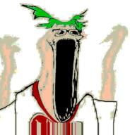 4chan animated anime arm beard clothes deformed glasses green_hair hair hand hands_up open_mouth soyjak stubble subvariant:wewjak variant:soyak yotsoyba // 613x640 // 1.7MB
