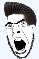 glasses hair open_mouth soyjak stubble variant:cobson // 879x1304 // 584.7KB