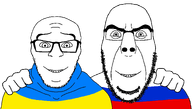 flag flag:russia flag:ukraine friendship no_more_brother_wars russia series:trios_&_duos soyjak subvariant:cobson_front2 subvariant:feraljak_front ukraine variant:cobson variant:feraljak // 2025x1150 // 62.6KB