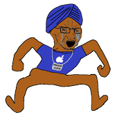 animated apple_(company) bloodshot_eyes brown_skin clothes crying cuck glasses indian necklace open_mouth soyjak stubble technology tshirt turban variant:soyak // 570x580 // 83.5KB