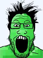 emerald emerald_(namefag) glasses green_skin hair looking_at_you markiplier meta:namefags meta:self_insert open_mouth series:emeraldjaks soyjak stubble teeth template variant:markiplier_soyjak // 600x800 // 95.5KB