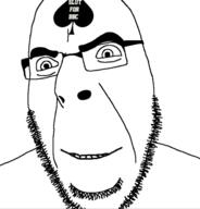 bbc glasses queen_of_spades smile smug soyjak stubble tattoo text variant:cobson // 676x707 // 65.2KB